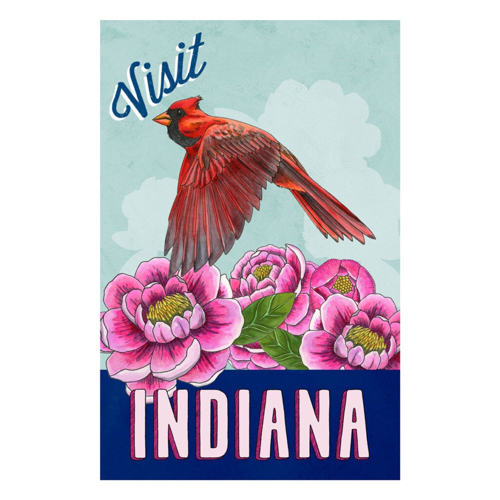Indiana State Bird Postcard Illustration